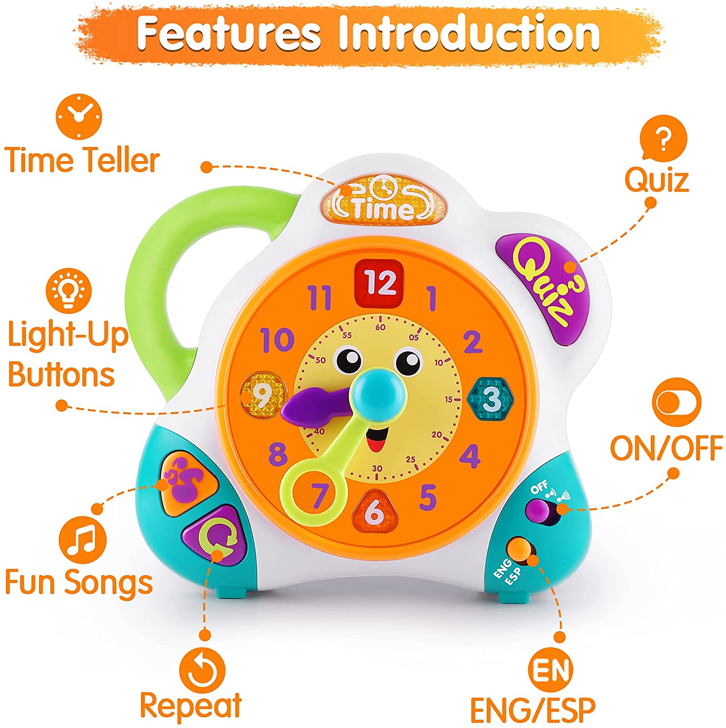 Bilingual Learning Clock English Spanish Tell Time Toy