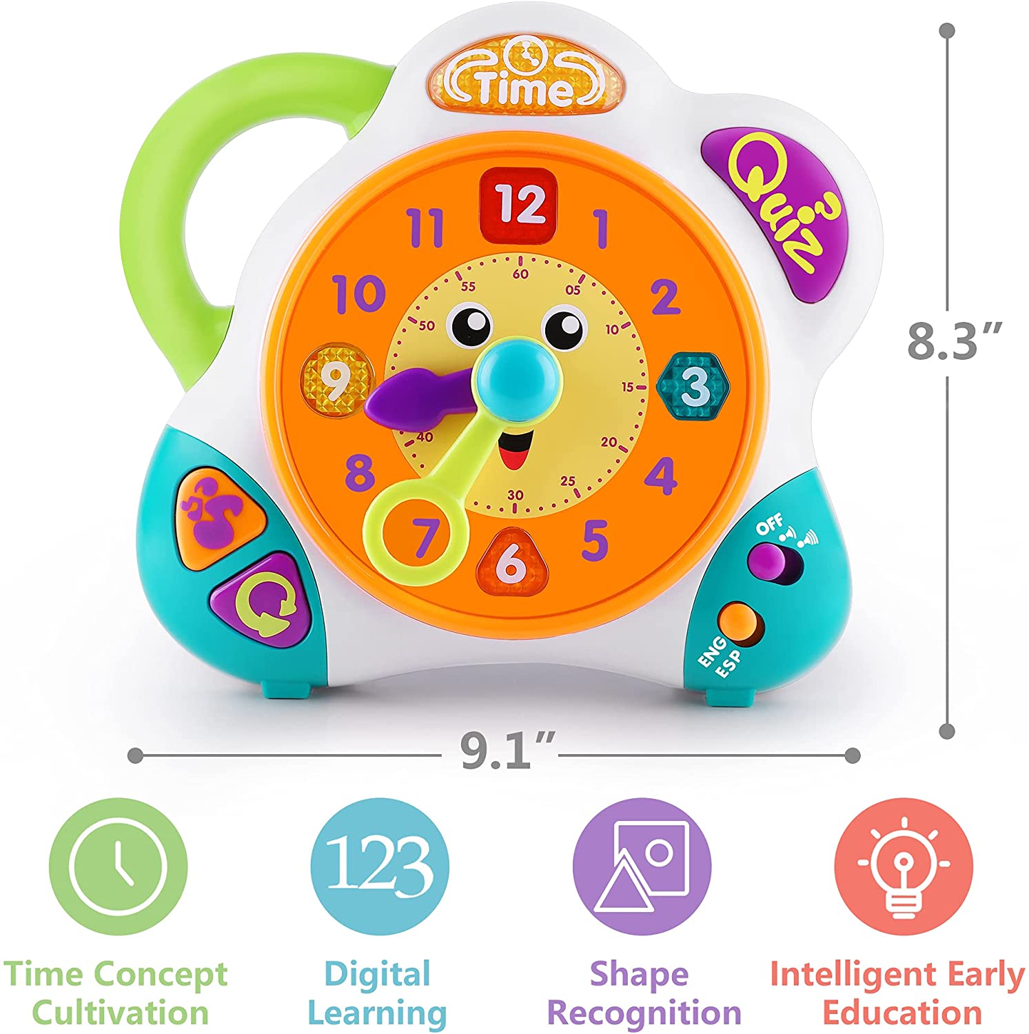 Bilingual Learning Clock English Spanish Tell Time Toy
